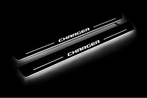Illuminated LED Door Sill Tread Plates Dodge Charger 2023+ With CHARGER Logo Dodge Led Door Sills opdesign