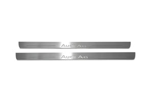 Illuminated LED Door Sill Tread Plates Audi A6 C7 2011-2018 With Audi A6 Logo Audi Led Door Sills decoinfabric