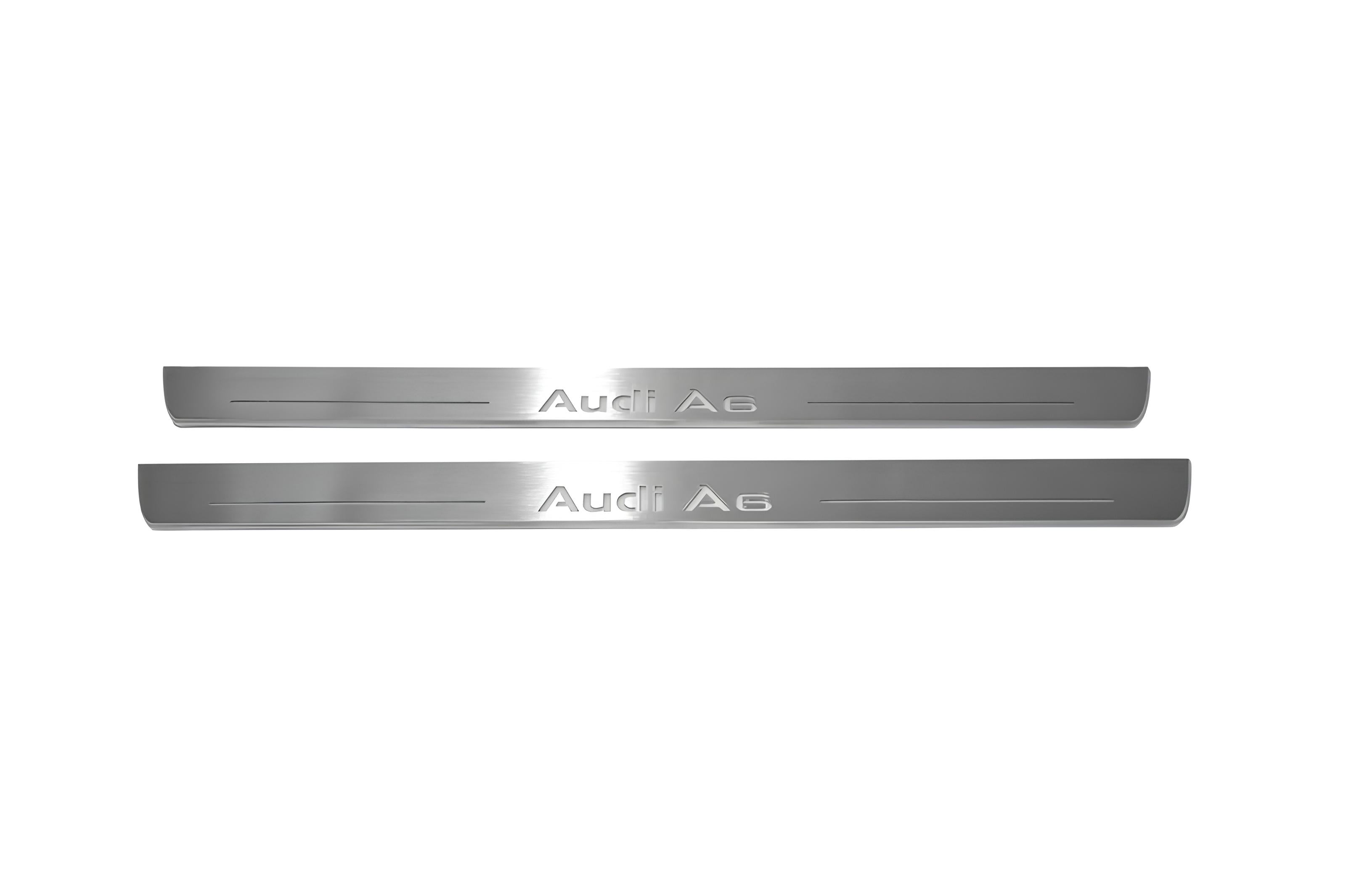 Illuminated LED Door Sill Tread Plates Audi A6 C7 2011-2018 With Audi A6 Logo Audi Led Door Sills decoinfabric