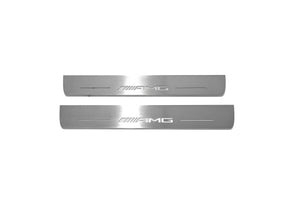 Illuminated LED Door Sill Tread Plates Mercedes E W213 2016-2023 With AMG Logo Mercedes Led Door Sills opdesign