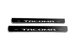 Illuminated LED Door Sill Tread Plates Toyota Tacoma III 2016+ With Tacoma Logo Toyota Led Door Sills opdesign