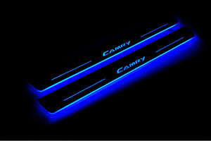 Illuminated LED Door Sill Tread Plates Toyota Camry V50 2012-2018 With Camry Logo Toyota Led Door Sills opdesign