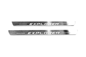 Illuminated LED Door Sill Tread Plates Ford Explorer V 2011-2019 With Explorer Logo Ford Led Door Sills opdesign