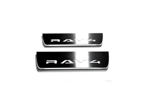 Illuminated LED Door Sill Tread Plates Toyota Rav4 VI 2025+ With Rav4 Logo Toyota Led Door Sills decoinfabric