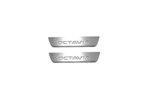 Illuminated LED Door Sill Tread Plates Skoda Octavia IV (A8) 2020+ With Octavia Logo Skoda Led Door Sills opdesign