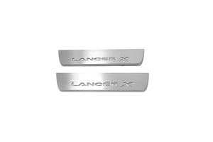 Illuminated LED Door Sill Tread Plates Mitsubishi Lancer X 2007-2017 With Lancer X Logo Mitsubishi Led Door Sills opdesign