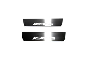 Illuminated LED Door Sill Tread Plates Mercedes E W211 2002-2009 With AMG Logo Mercedes Led Door Sills opdesign