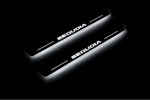 Illuminated LED Door Sill Tread Plates Toyota Sequoia II 2008-2022 With Sequoia Logo Toyota Led Door Sills opdesign