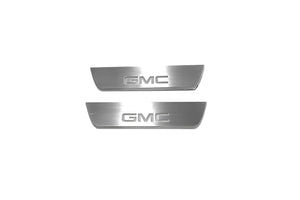 Illuminated LED Door Sill Tread Plates GMC Terrain II 2018+ With GMC DENALI Logo GMC Led Door Sills opdesign