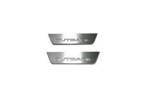 Illuminated LED Door Sill Tread Plates Subaru Outback VI 2019+ With Outback Logo Subaru Led Door Sills opdesign