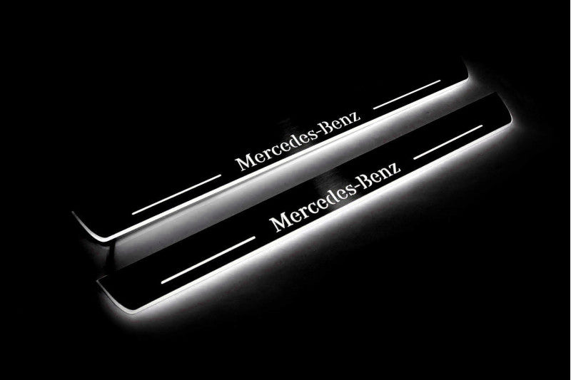 Mercedes CLA-Class II W118 2019+ LED Door Sills Illuminated Scuff Mercedes-Benz Logo Stainless Steel Entry Guards Door Sills opdesign