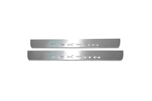 Illuminated LED Door Sill Tread Plates SsangYong Rexton II 2006-2012 With Rexton Logo SsangYong Led Door Sills opdesign