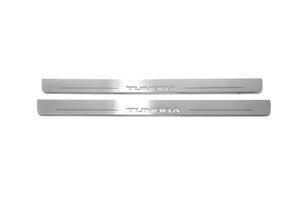 Illuminated LED Door Sill Tread Plates Toyota Tundra III 2014-2021 With Tundra Logo Toyota Led Door Sills opdesign