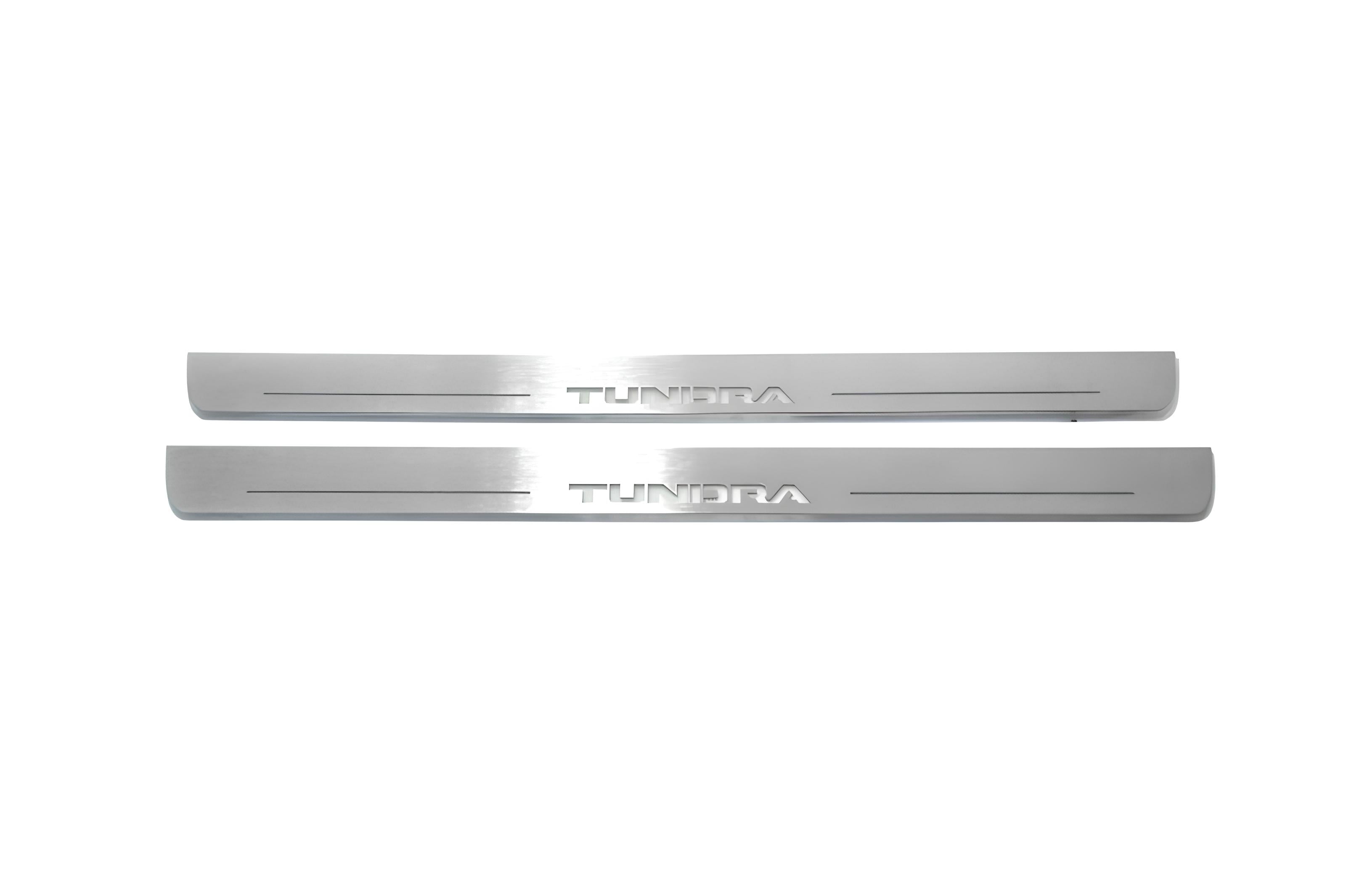 Illuminated LED Door Sill Tread Plates Toyota Tundra III 2014-2021 With Tundra Logo Toyota Led Door Sills opdesign