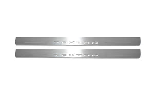 Illuminated LED Door Sill Tread Plates SsangYong Rexton II 2006-2012 With Rexton Logo SsangYong Led Door Sills opdesign