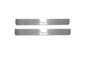 Illuminated LED Door Sill Tread Plates Jeep Grand Cherokee IV 2010-2021 With Jeep Logo Jeep Led Door Sills opdesign
