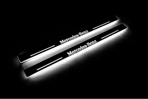 Illuminated LED Door Sill Tread Plates Mercedes E W124 1985-1996 With Mercedes-Benz Logo Mercedes Led Door Sills opdesign
