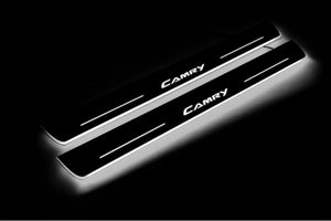 Illuminated LED Door Sill Tread Plates Toyota Camry V50 2012-2018 With Camry Logo Toyota Led Door Sills opdesign