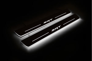 Illuminated LED Door Sill Tread Plates Jeep Grand Cherokee IV 2010-2021 With SRT Logo Jeep Led Door Sills opdesign