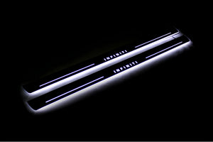 Illuminated LED Door Sill Tread Plates Infiniti Q60 2016+ With Infiniti Logo Infiniti Led Door Sills opdesign