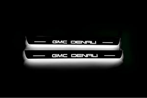 Illuminated LED Door Sill Tread Plates GMC Terrain II 2018+ With GMC DENALI Logo GMC Led Door Sills opdesign