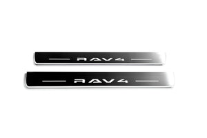 Illuminated LED Door Sill Tread Plates Toyota Rav4 VI 2025+ With Rav4 Logo Toyota Led Door Sills decoinfabric