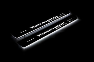 Illuminated LED Door Sill Tread Plates Jeep Grand Cherokee IV 2010-2021 With TrackHawk Supercharged Logo Jeep Led Door Sills opdesign