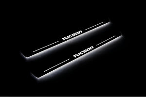 Illuminated LED Door Sill Tread Plates Hyundai Tucson I 2004-2015 With Tucson Logo Hyundai Led Door Sills opdesign