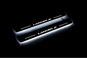 Illuminated LED Door Sill Tread Plates Mitsubishi Lancer X 2007-2017 With Lancer X Logo Mitsubishi Led Door Sills opdesign