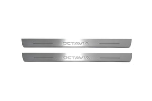 Illuminated LED Door Sill Tread Plates Skoda Octavia IV (A8) 2020+ With Octavia Logo Skoda Led Door Sills opdesign