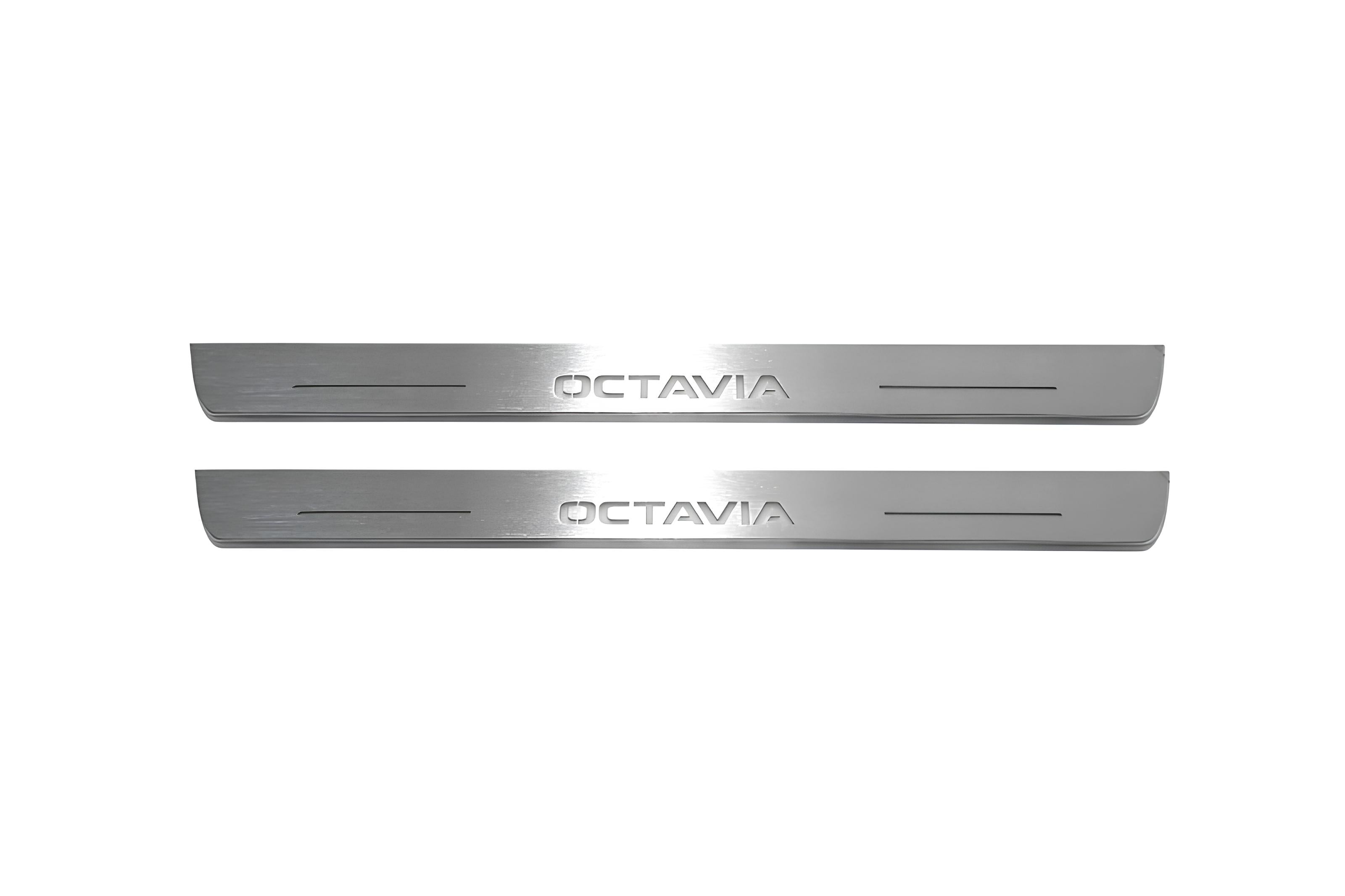 Illuminated LED Door Sill Tread Plates Skoda Octavia IV (A8) 2020+ With Octavia Logo Skoda Led Door Sills opdesign