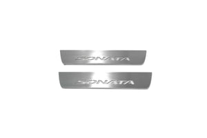 Illuminated LED Door Sill Tread Plates Hyundai Sonata VII (LF) 2014-2019 With Sonata Logo Hyundai Led Door Sills opdesign