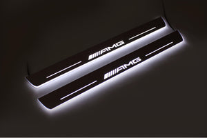 Illuminated LED Door Sill Tread Plates Mercedes E W211 2002-2009 With AMG Logo Mercedes Led Door Sills opdesign