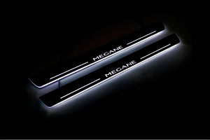 Illuminated LED Door Sill Tread Plates Renault Megane III 2009-2015 With Megane Logo Renault Led Door Sills opdesign