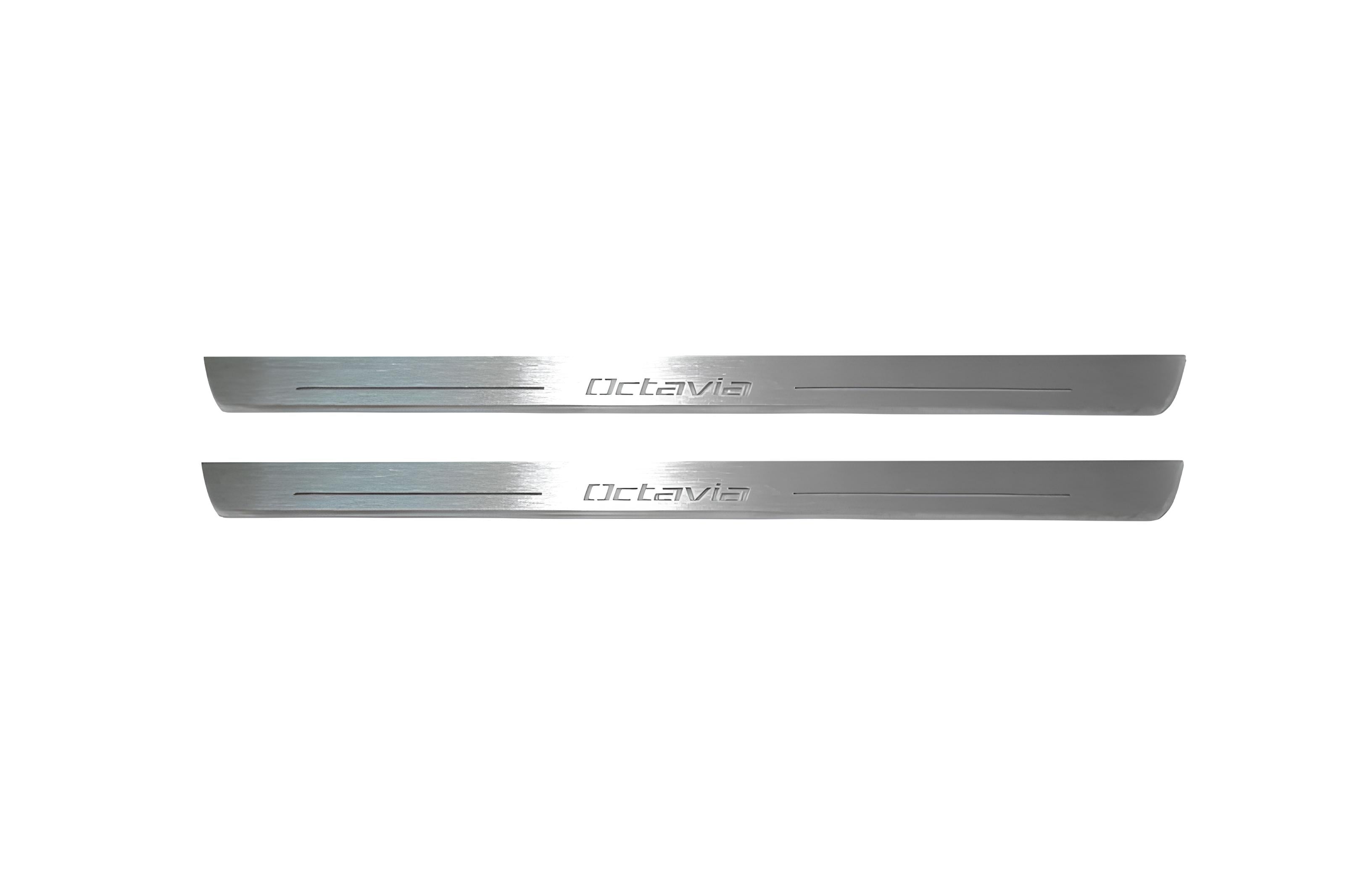 Illuminated LED Door Sill Tread Plates Skoda Octavia II (A5) 2004-2013 With Octavia Logo Skoda Led Door Sills opdesign