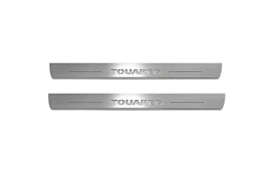 Illuminated LED Door Sill Tread Plates Volkswagen Touareg II 2010-2018 With Touareg Logo Volkswagen Led Door Sills opdesign