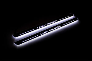 Illuminated LED Door Sill Tread Plates Toyota LC 200 2007-2021 With Land Cruiser Logo (type 1) Toyota Led Door Sills opdesign