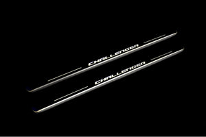 Illuminated LED Door Sill Tread Plates Dodge Challenger 2008-2023 With Challenger Logo Dodge Led Door Sills opdesign