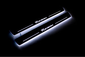 Illuminated LED Door Sill Tread Plates Hyundai Tucson II 2015-2020 With Tucson Logo Hyundai Led Door Sills opdesign