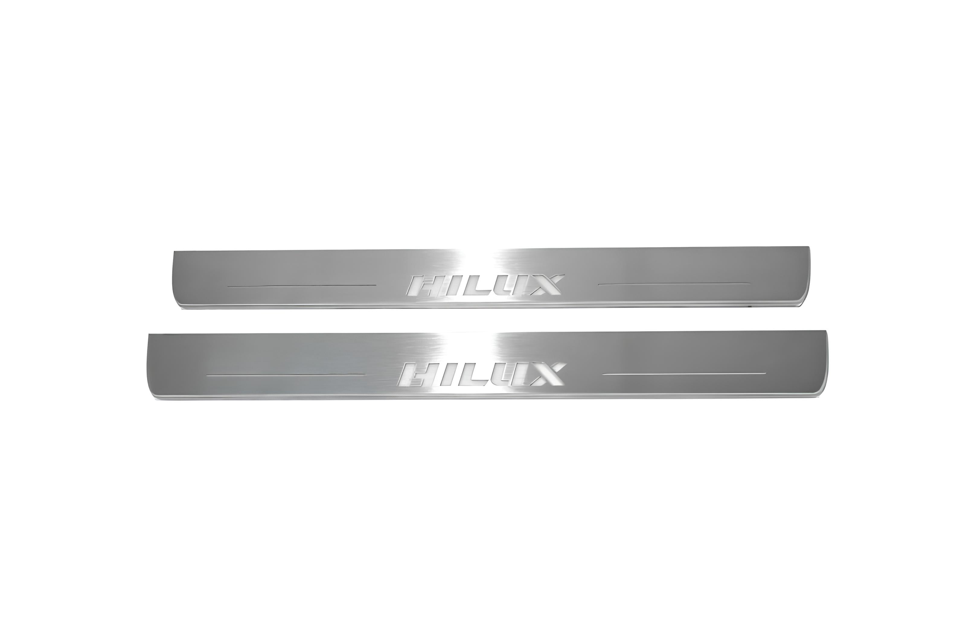 Illuminated LED Door Sill Tread Plates Toyota Hilux VIII 2015+ With Hilux Logo Toyota Led Door Sills opdesign
