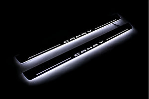 Illuminated LED Door Sill Tread Plates Toyota Camry V70 2018-2024 With Camry Logo Toyota Led Door Sills opdesign