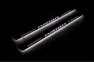 Illuminated LED Door Sill Tread Plates Ford Fusion II 2012-2020 With Fusion Logo Ford Led Door Sills opdesign