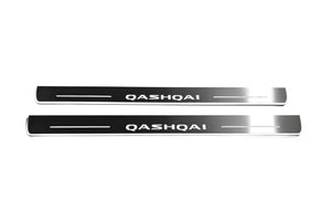 Illuminated LED Door Sill Tread Plates Nissan Qashqai III 2021+ With Qashqai Logo Nissan Led Door Sills opdesign