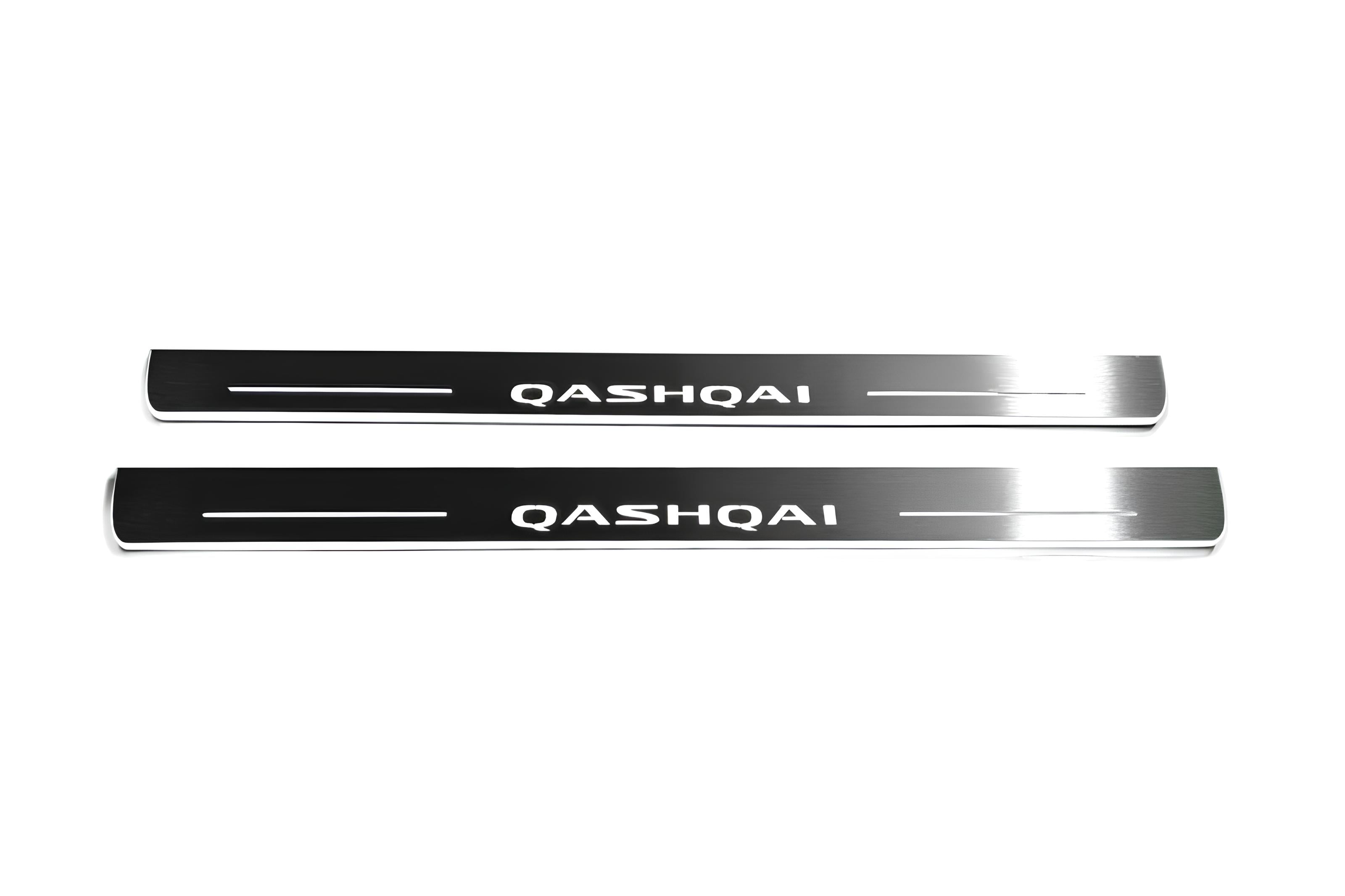 Illuminated LED Door Sill Tread Plates Nissan Qashqai III 2021+ With Qashqai Logo Nissan Led Door Sills opdesign