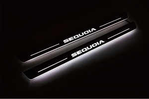 Illuminated LED Door Sill Tread Plates Toyota Sequoia II 2008-2022 With Sequoia Logo Toyota Led Door Sills opdesign