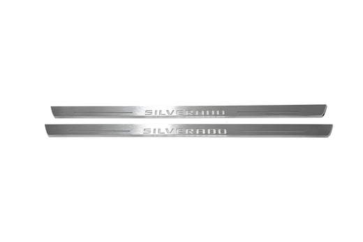 Chevrolet Silverado K2XX 2014–2018 — Stainless Steel LED Door Sills — Silverado Logo