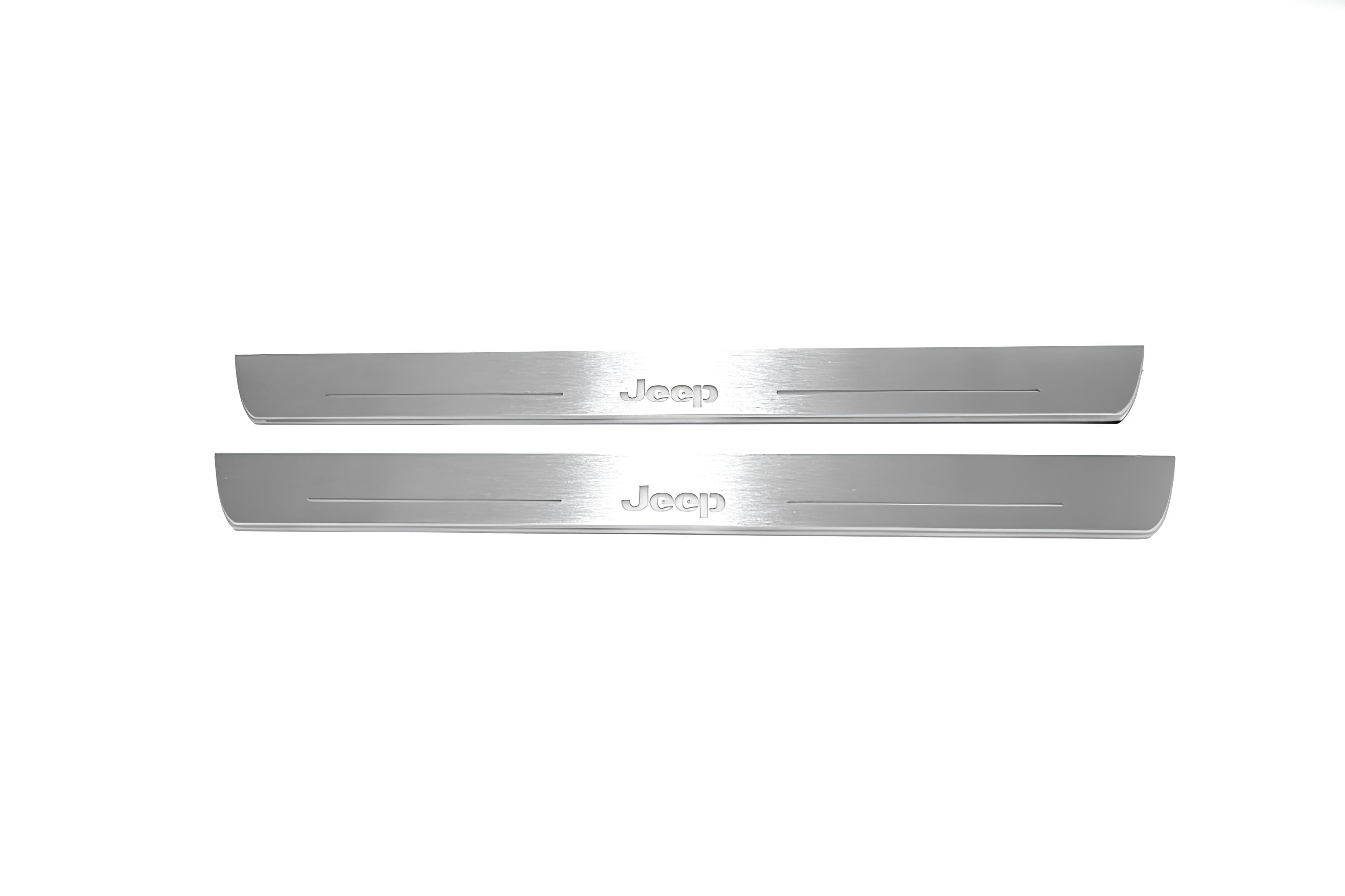 Illuminated LED Door Sill Tread Plates Jeep Cherokee KL 2014-2023 With Jeep Logo Jeep Led Door Sills opdesign