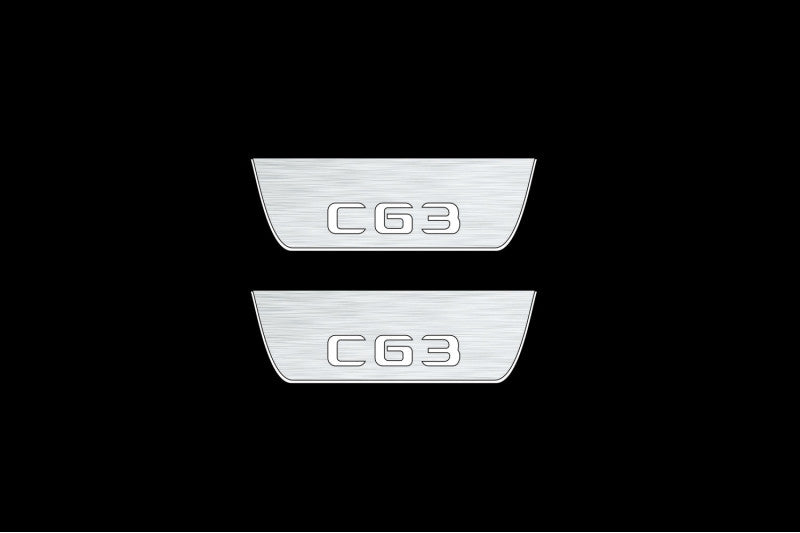 Illuminated LED Door Sills – Tread Plates Mercedes C W205 Coupe 2014-2021 With AMG С63 Logo LED Illuminated Mercedes Led Door Sills opdesign