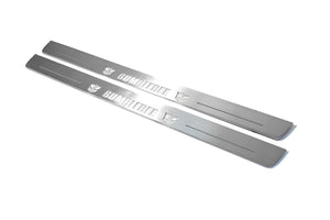 Illuminated LED Door Sill Tread Plates Chevrolet Camaro V 2009-2015 With BumbleBee Logo Chevrolet Led Door Sills opdesign