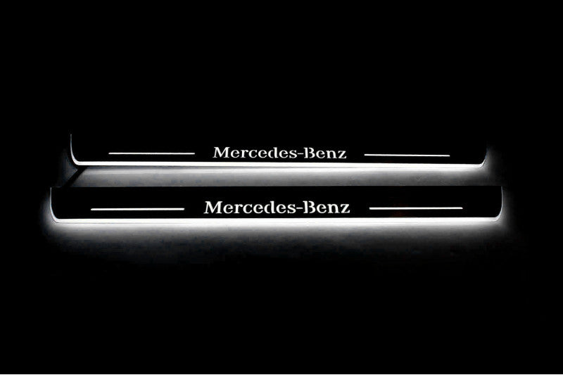 Mercedes CLA-Class II W118 2019+ LED Door Sills Illuminated Scuff Mercedes-Benz Logo Stainless Steel Entry Guards Door Sills opdesign